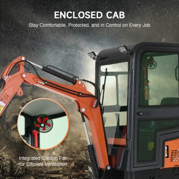 13.5 HP Mini Excavator 1 Ton Mini Digger with Enclosed Cab 2023 lbf Force - Image 5