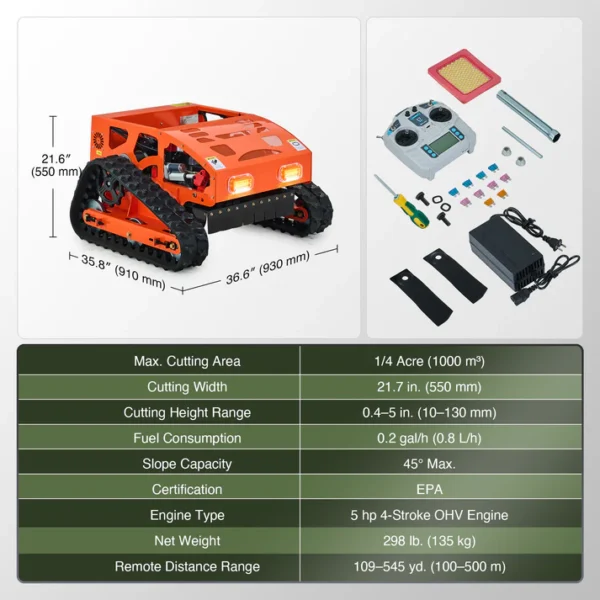 21" Remote Control Lawn Mower Cutting Height Adjustable 45°Slope Climbing - Image 2