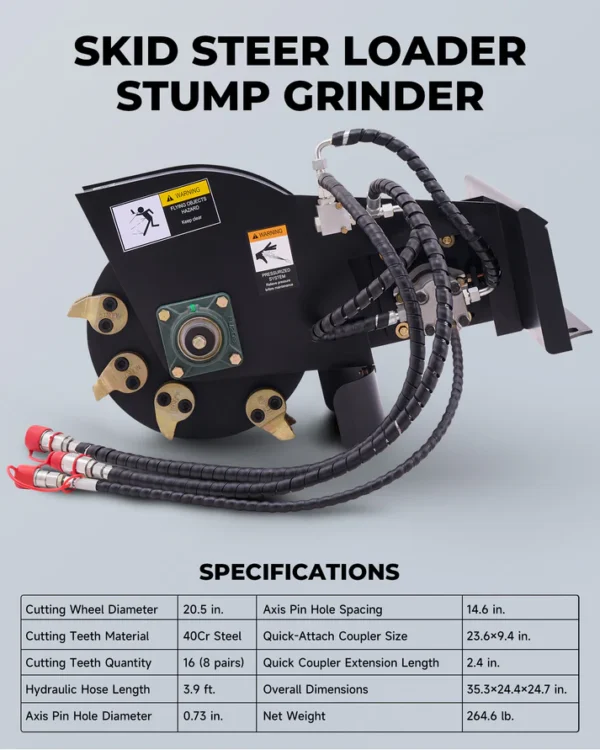 Stump Grinder Attachment for Mini Skid Steer Loader with 20.5" Cutting Wheel Universal Mount - Image 2