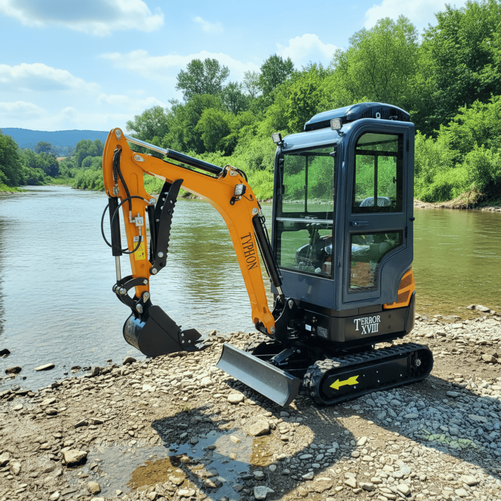 Typhon Terror XVIII mini excavator cabin yellow landscaping