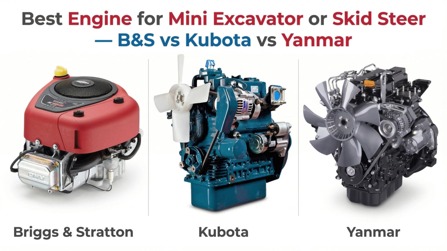 Best Engine for Mini Excavator or Skid Steer: B&S vs Kubota vs Yanmar