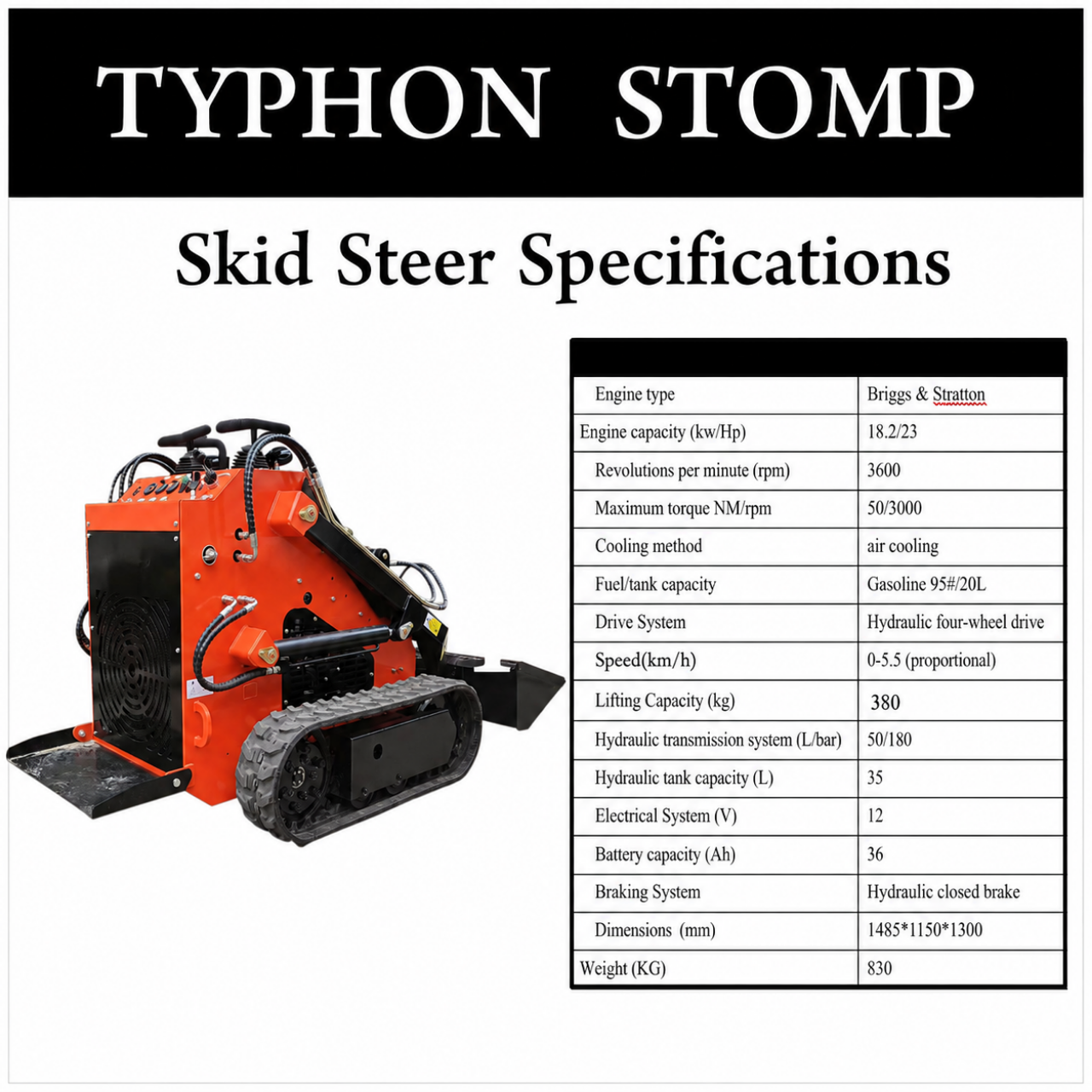 Brand New TYPHON STOMP 1,800lbs Mini Skid Steer 23.5HP Gas EPA Engine USA - Image 2
