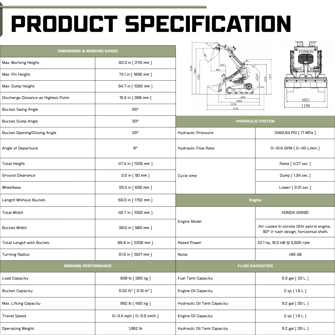 TYPHON STOMP 502 PRO Mini Tracked Skid Steer – 22.1 HP Honda GX690 & 10.6 GPM Hydraulics - Image 2